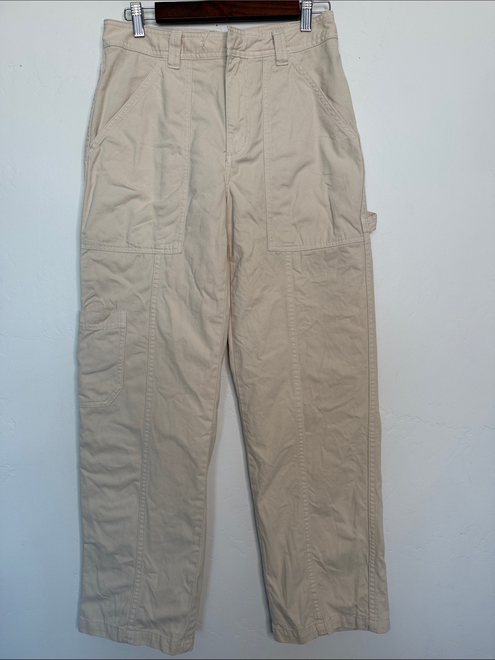 Aritzia Sun-deh Carpenter Utility Pants Cream Ivory Organic Cotton Size 6